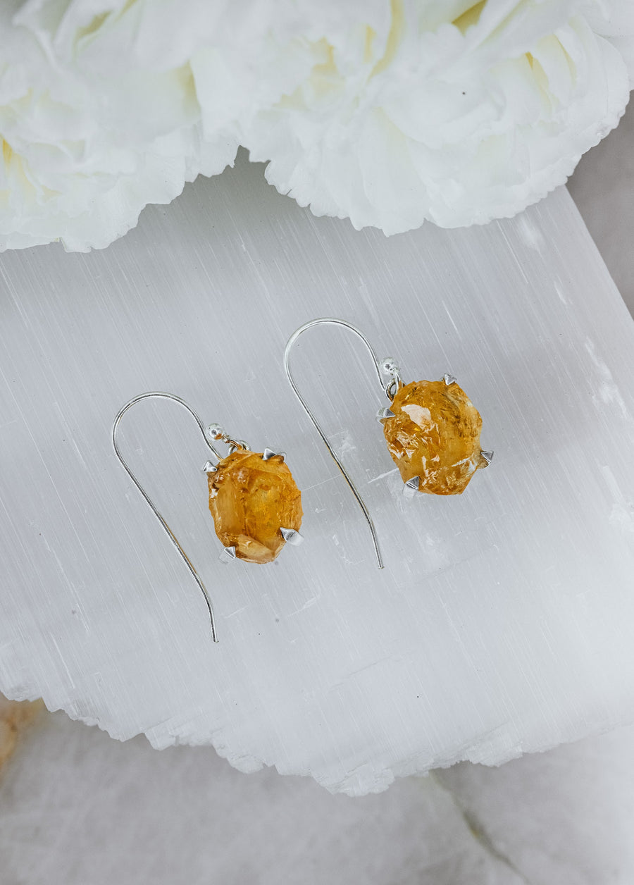 Citrine raw hook earrings