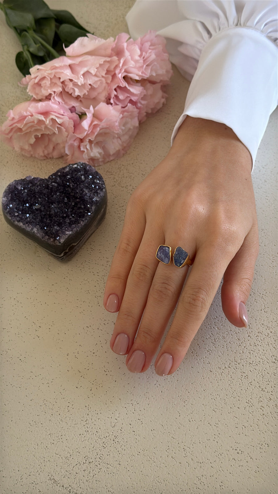 Tanzanite double 18K gold plated ring