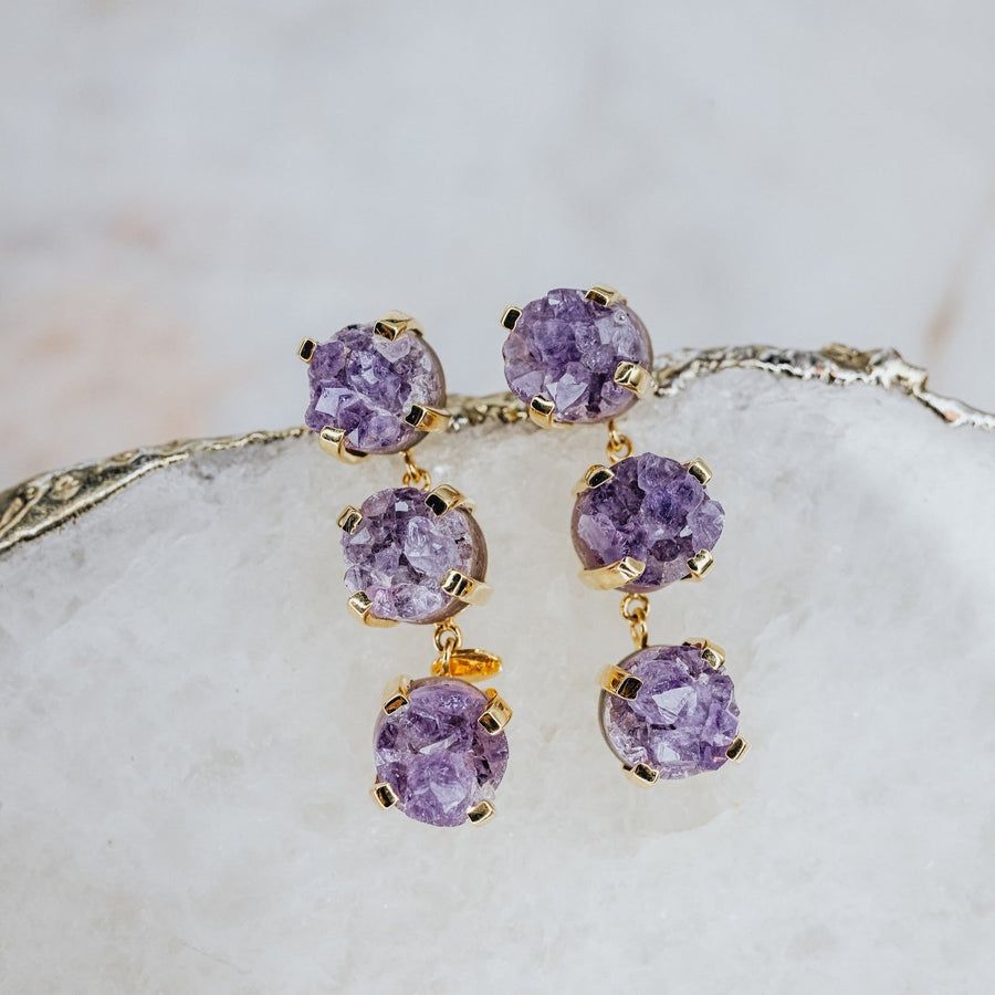 Boucles d'oreille triple améthyste 18K
