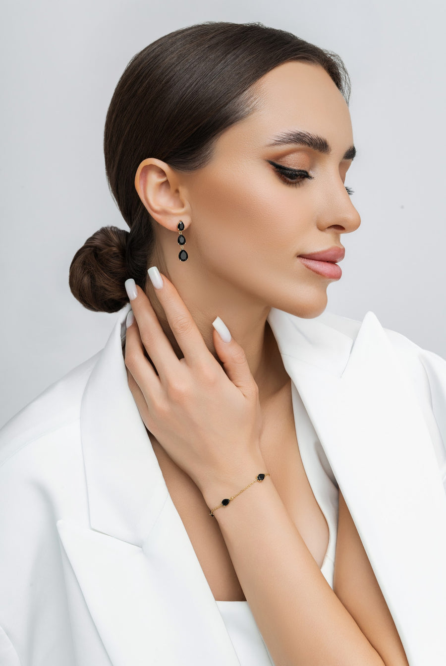 Black onyx triple teardrop earrings