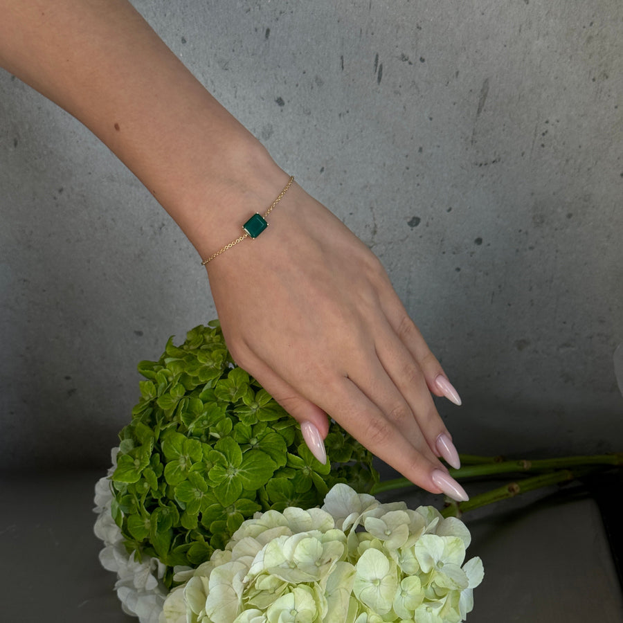 Green onyx 14K plated rectangular bracelet