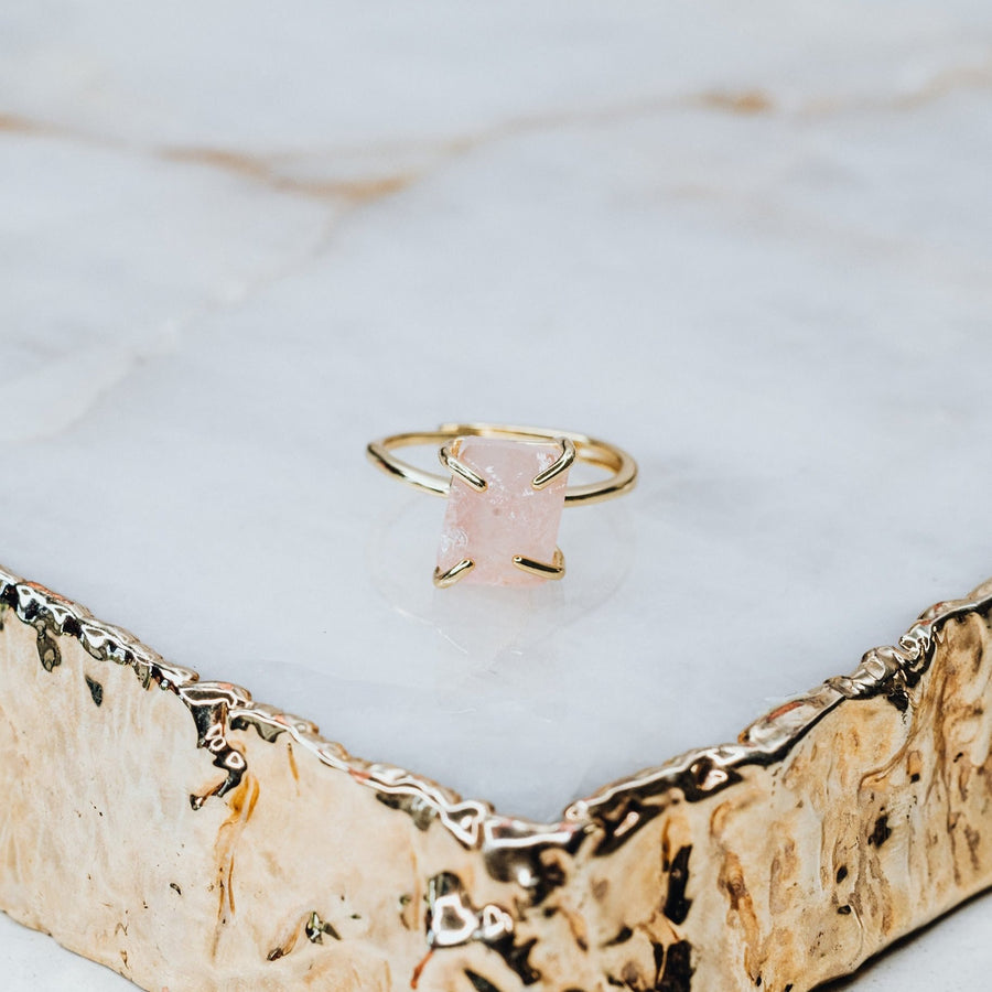 Bague ajustable en quartz rose