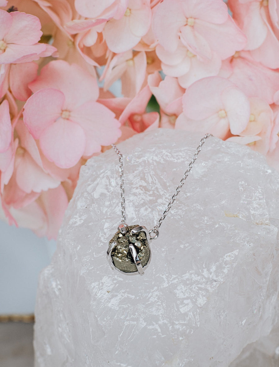 Teardrop pyrite silver necklace
