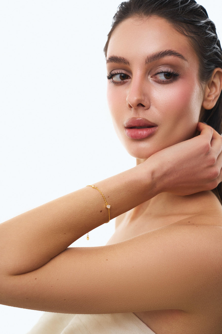 Bracelet Croissant de Lune 18K en Pierre de Lune