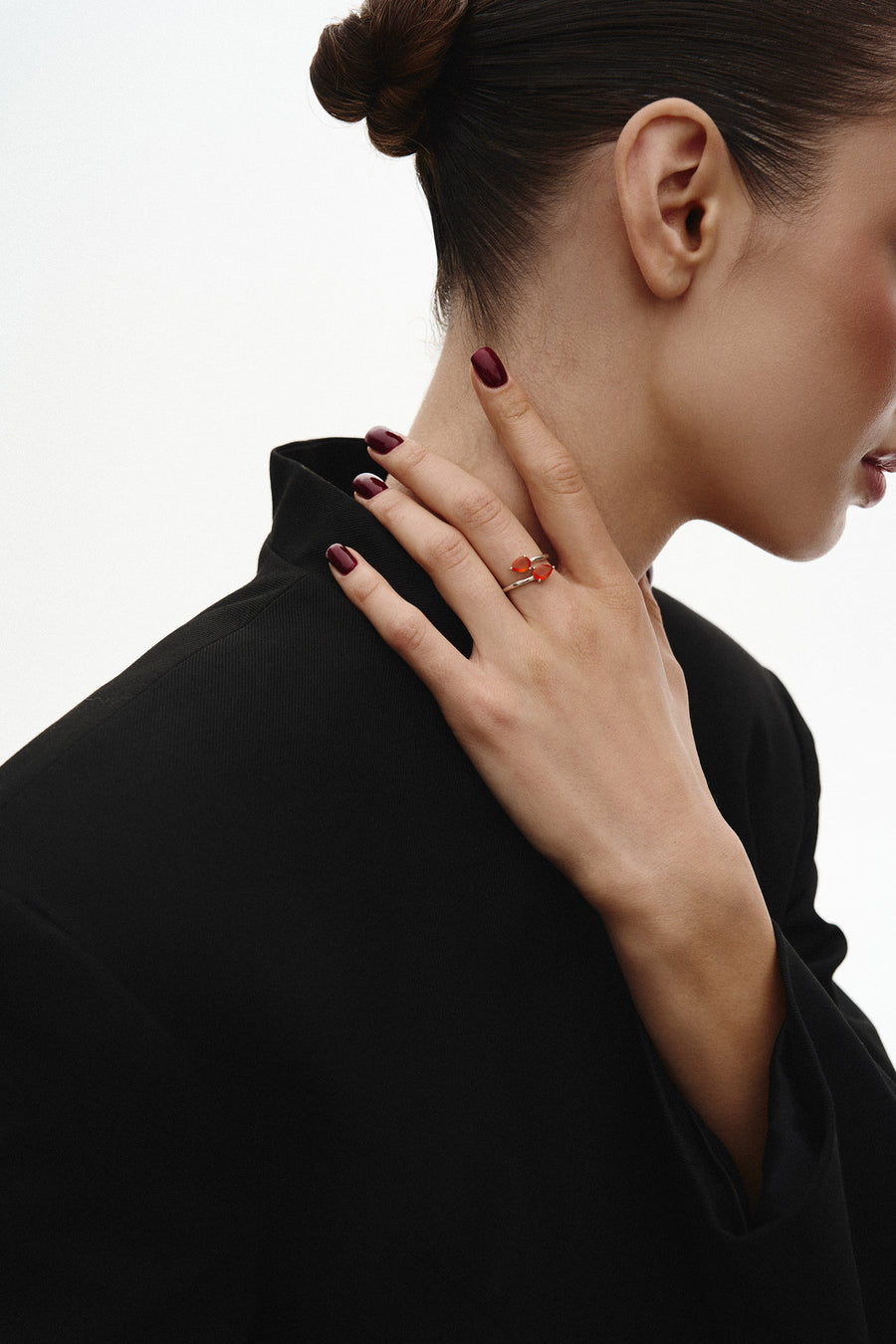 Teardrop carnelian silver double ring