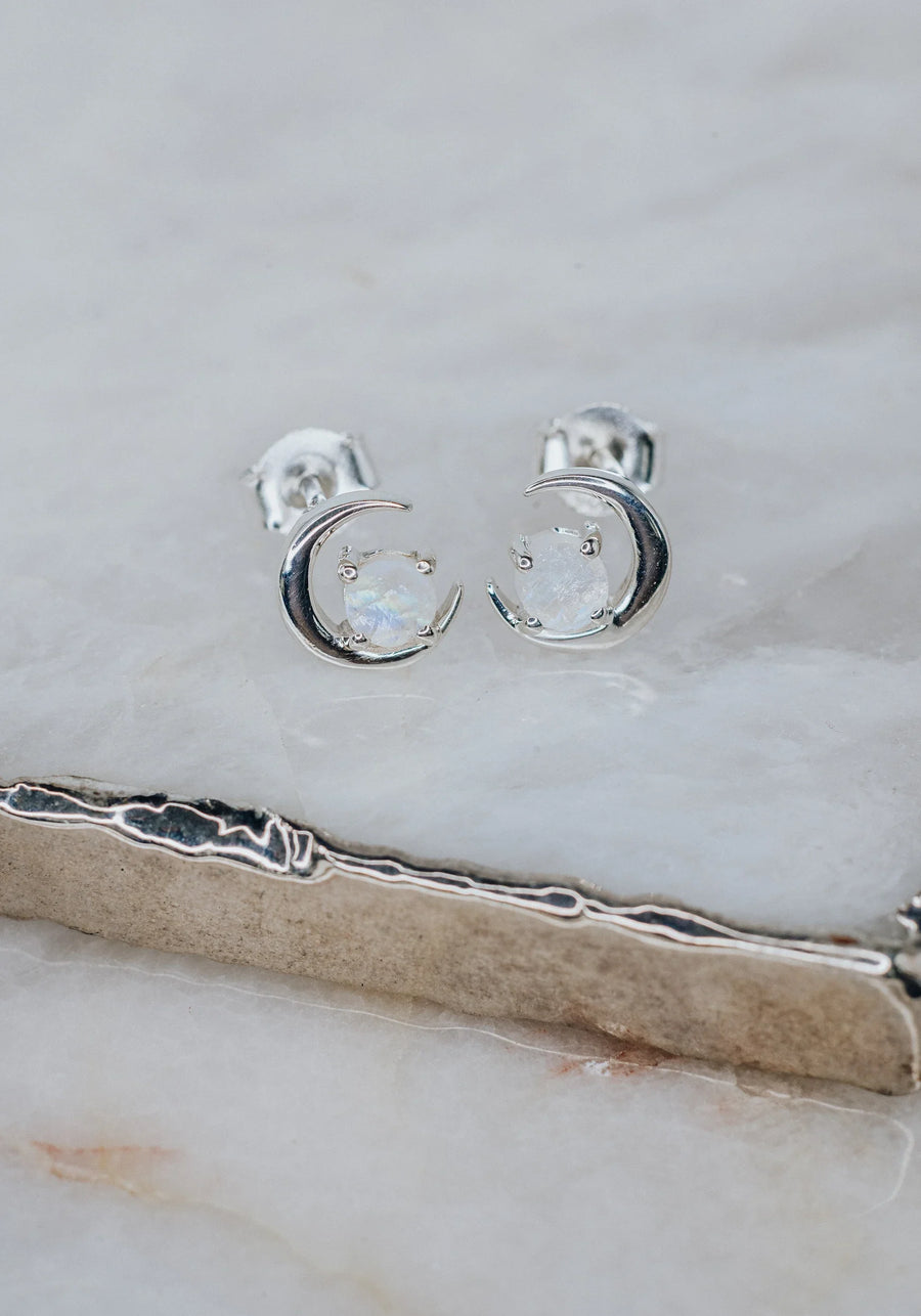 Boucles d'oreilles lune en pierre de lune