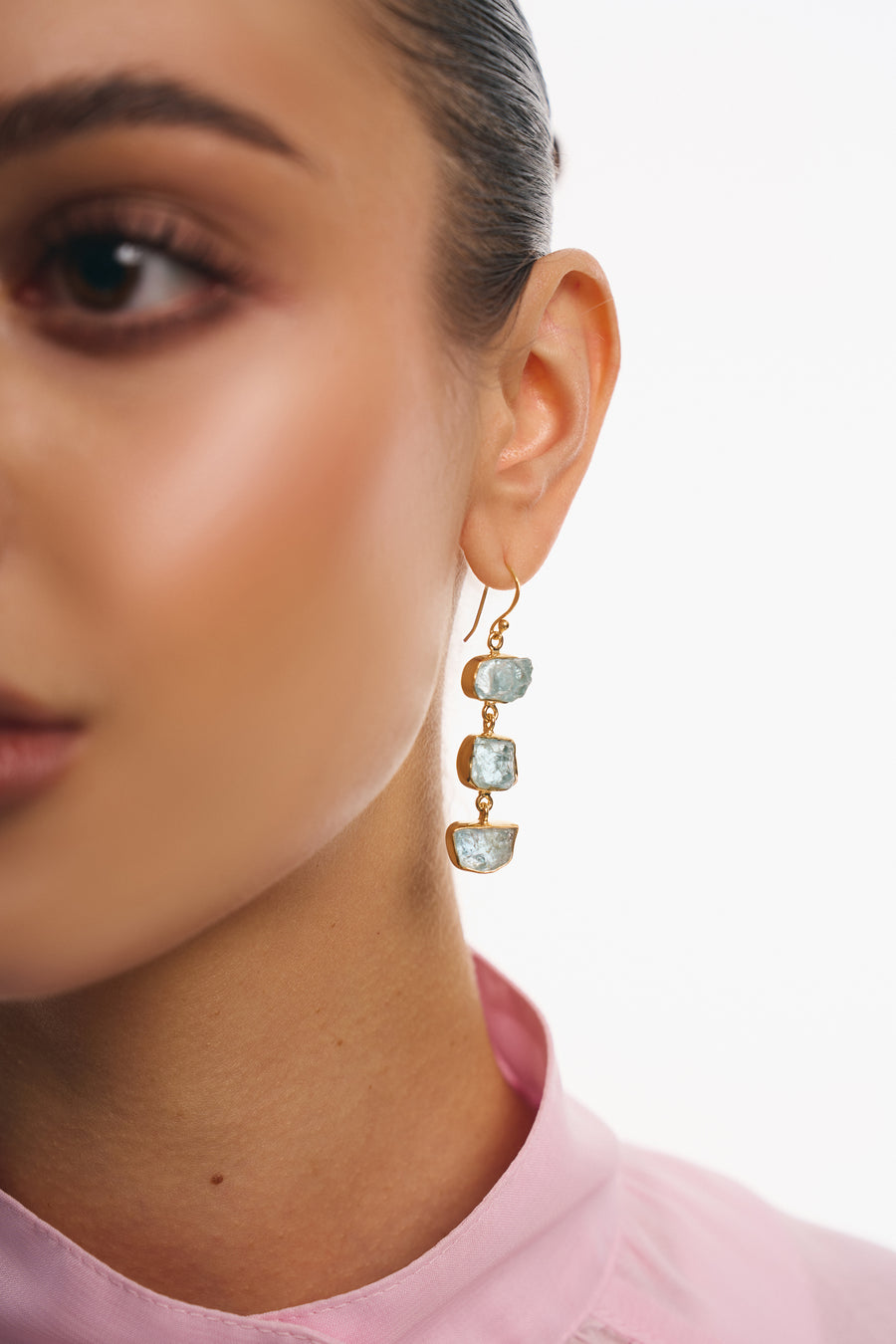 Boucles d'oreilles triples en Aigue-Marine (18K)