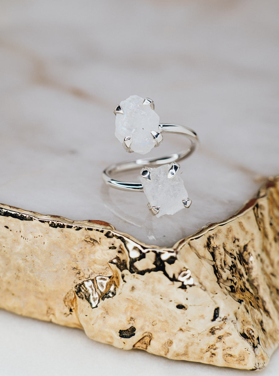 Bague double en argent avec pierre de lune