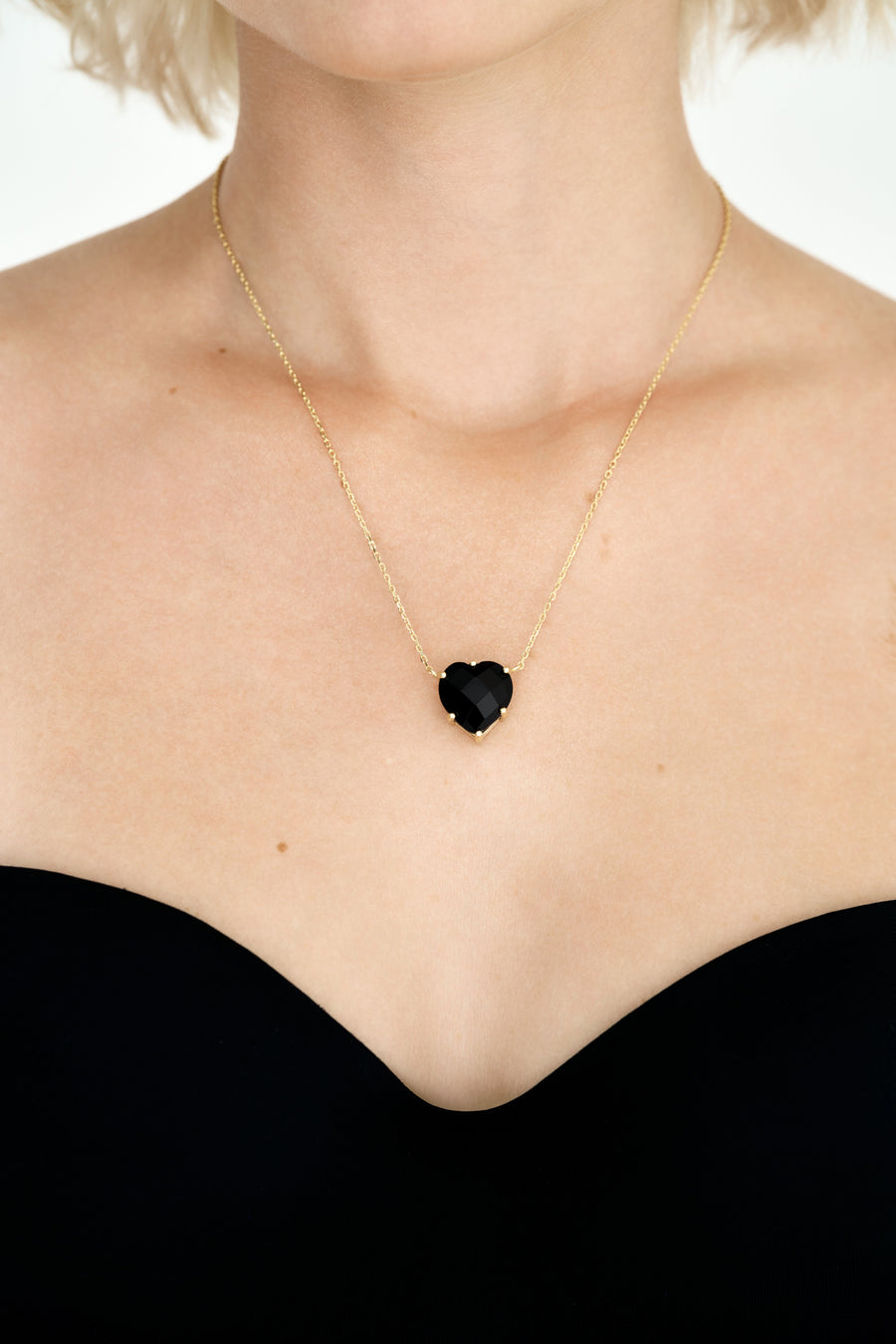 Collier coeur en onyx noir 14K