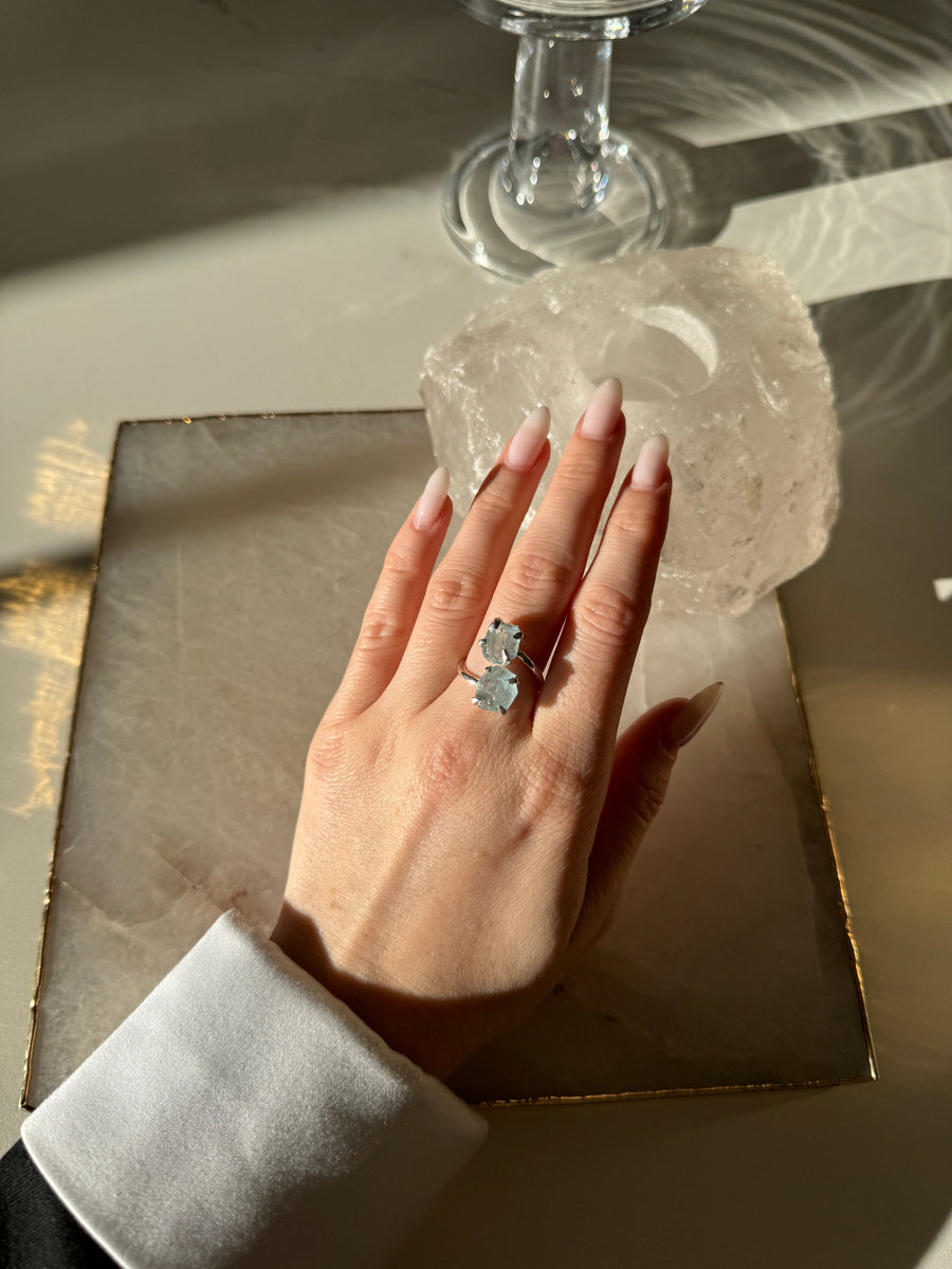 Bague double en aigue-marine
