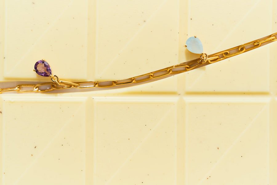 Bracelet PAIX 18K (Améthyste + Aigue-marine)