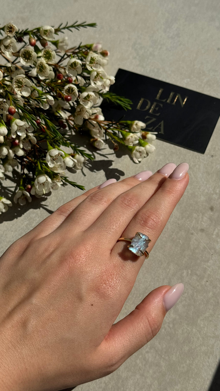 Bague réglable en labradorite 14K
