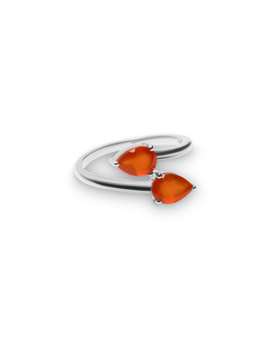 Teardrop carnelian silver double ring
