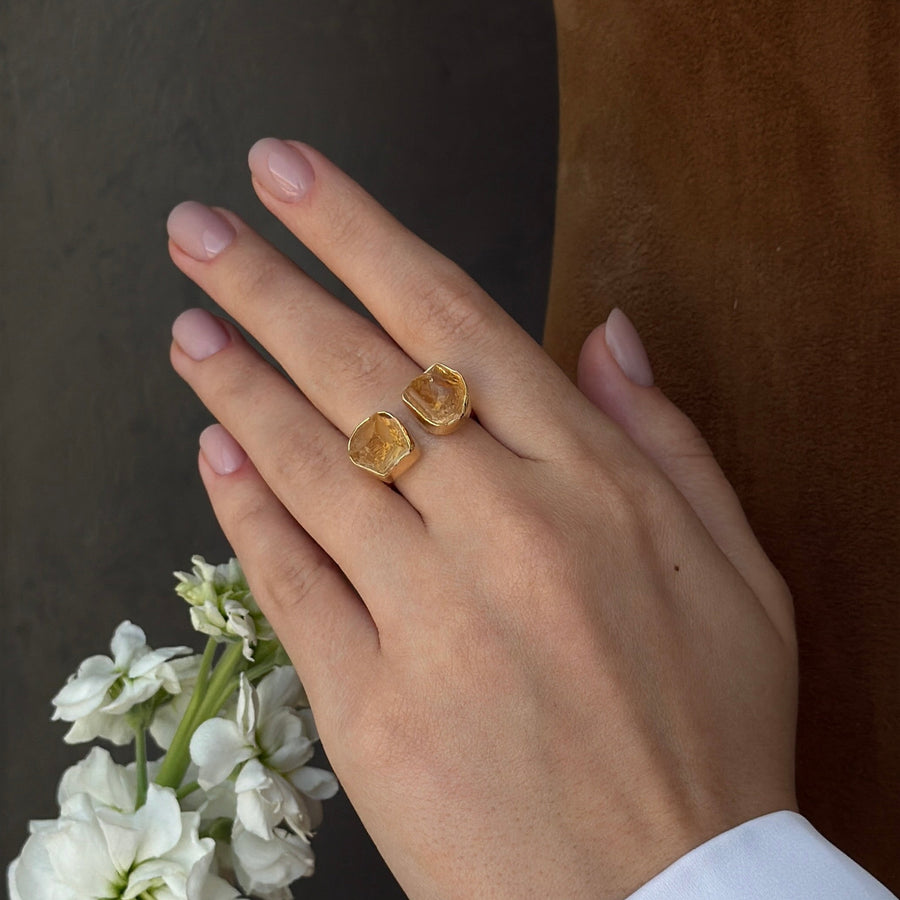 Citrine double 18K gold plated ring