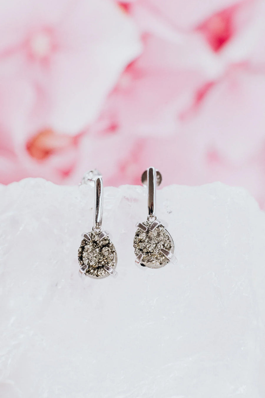 Pyrite teardrop silver earrings