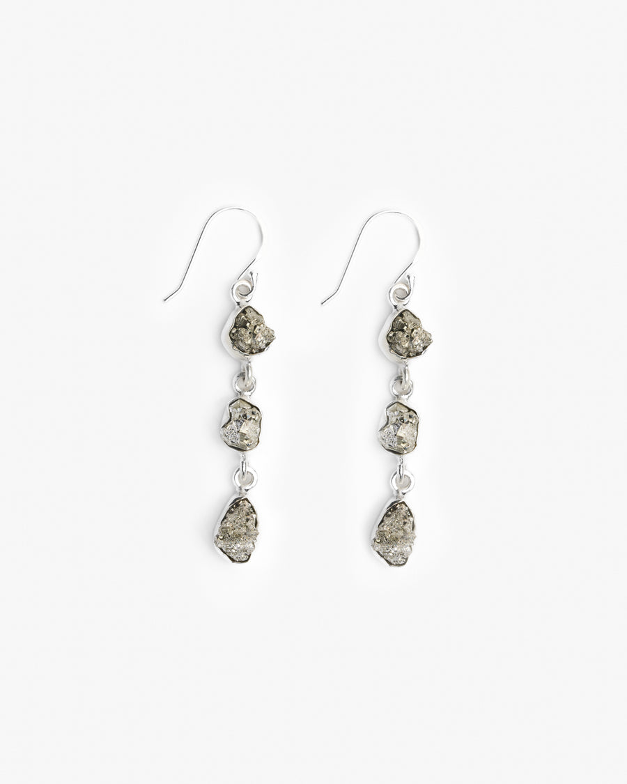Pyrite triple silver earrings