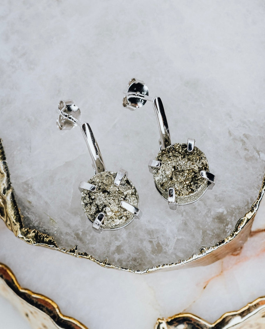 Pyrite round silver earrings