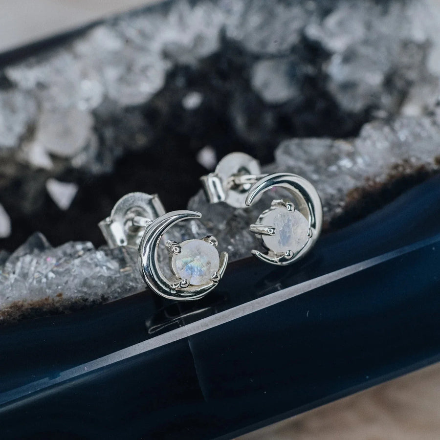 Boucles d'oreilles lune en pierre de lune