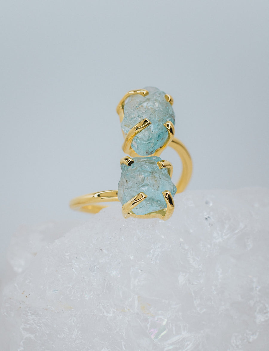 Bague double en aigue-marine 18K
