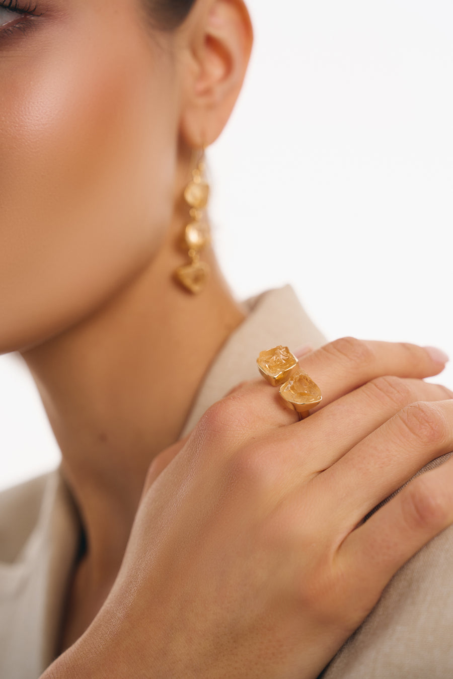 Citrine double 18K gold plated ring