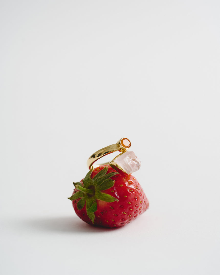 Bague combinée en Quartz rose et Cornaline