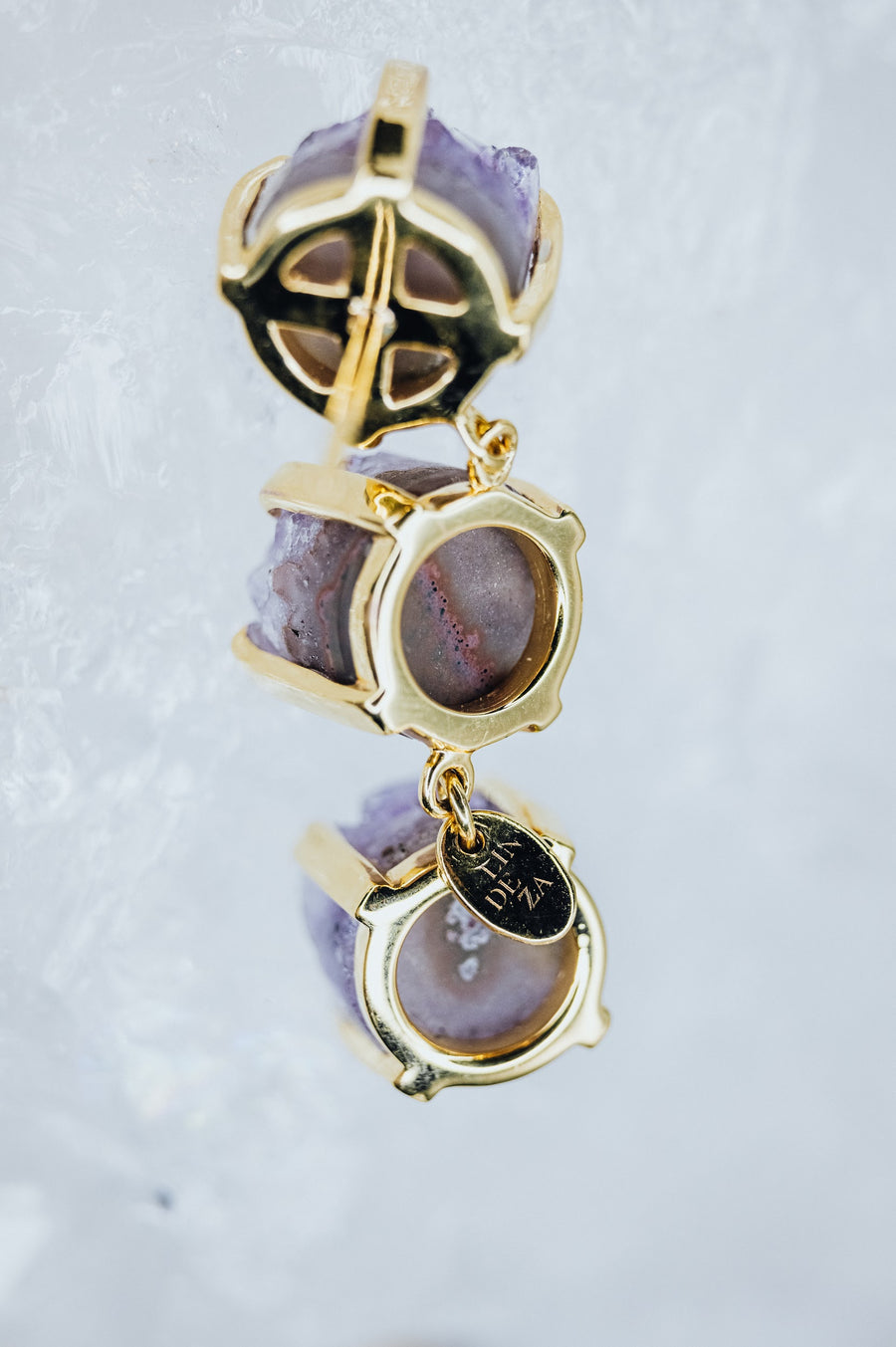 Boucles d'oreille triple améthyste 18K