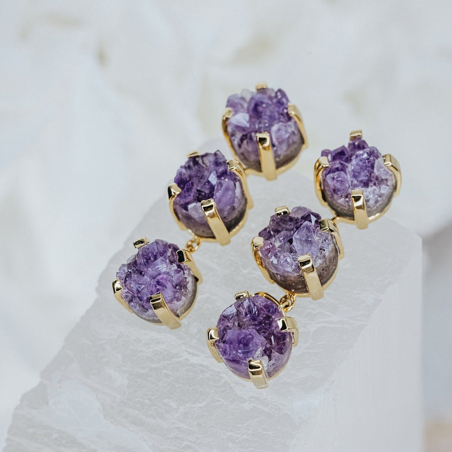 Boucles d'oreille triple améthyste 18K
