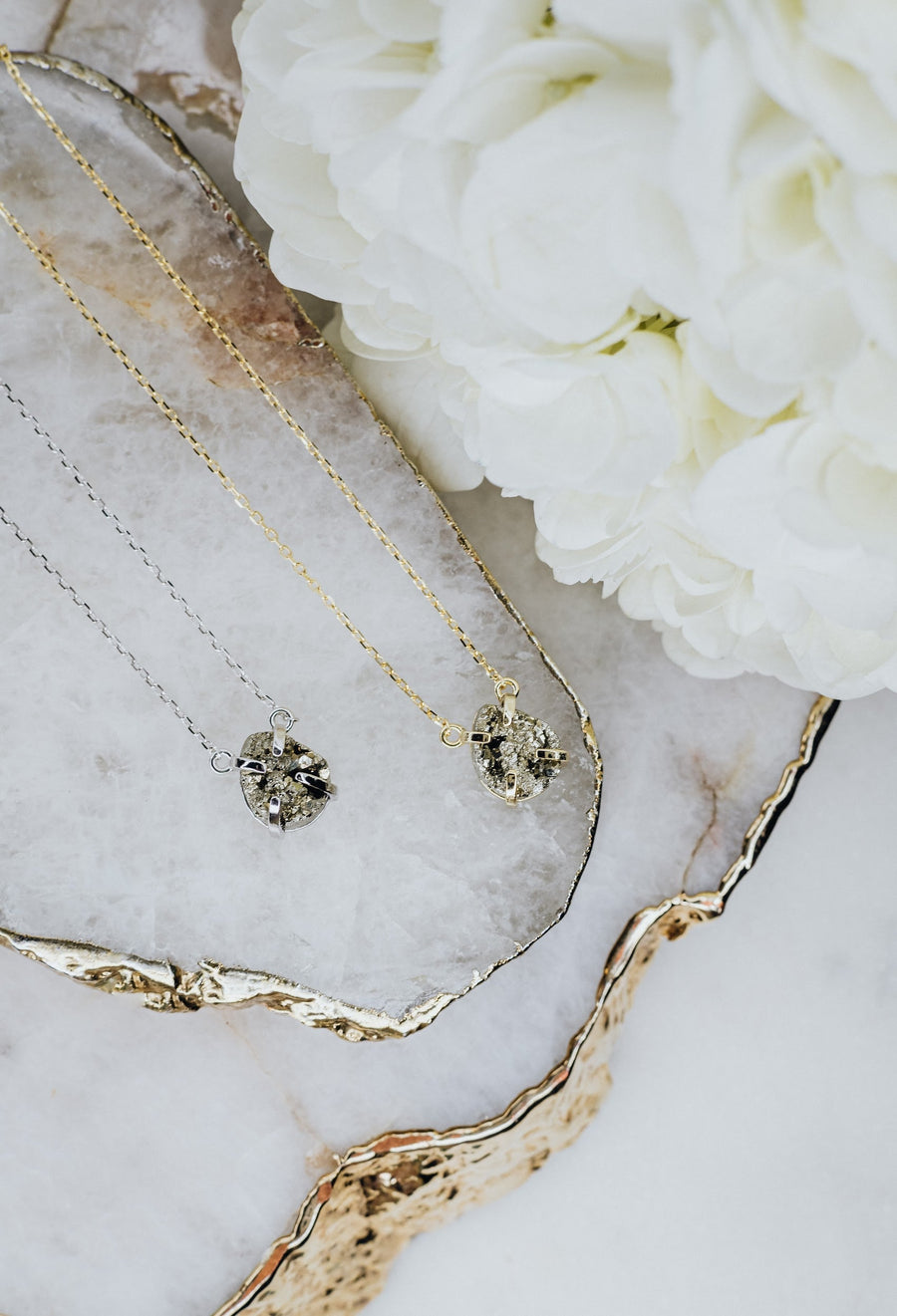 Teardrop pyrite silver necklace