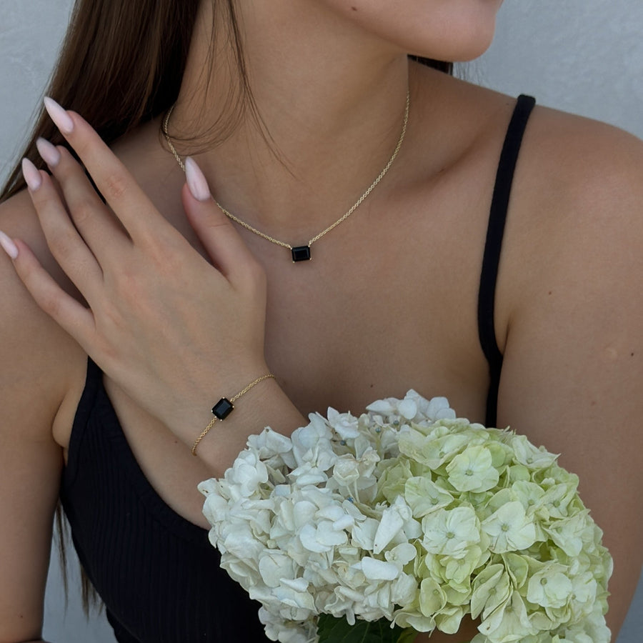 Black onyx 14K plated rectangular bracelet