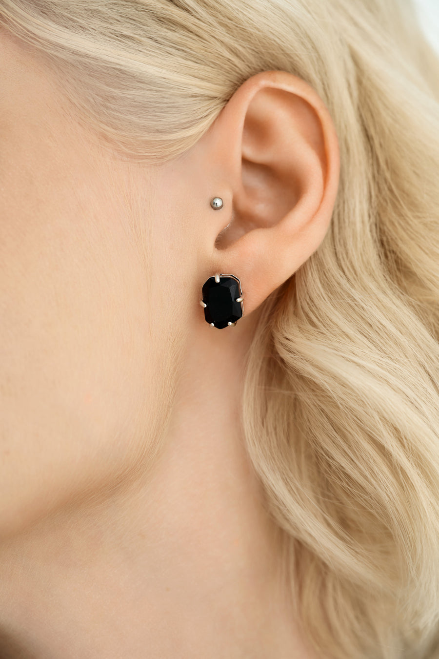 Black onyx pentagon stud earrings