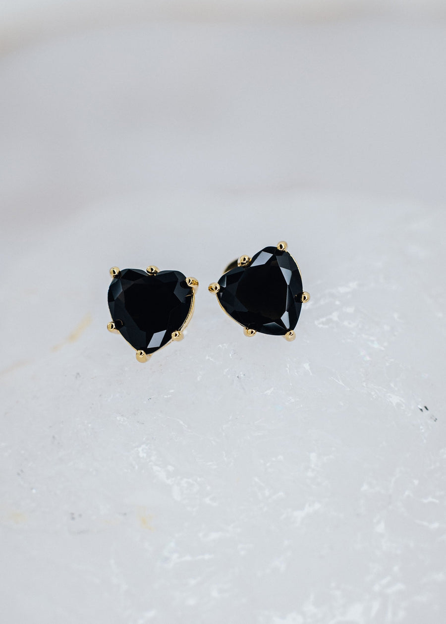 Boucles d'oreilles cœur cloutées en onyx noir 14K