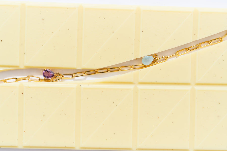 Bracelet PAIX 18K (Améthyste + Aigue-marine)