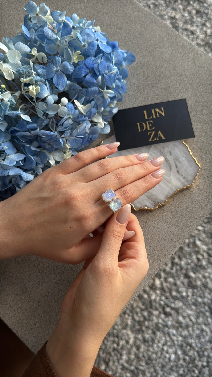 Moonstone double silver ring
