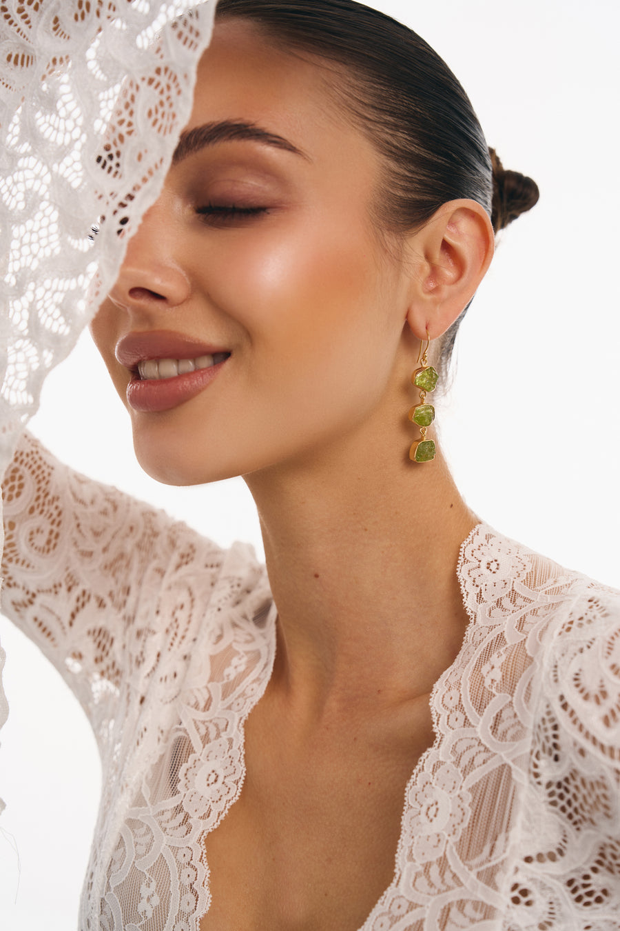 Boucles d'oreilles triples en Péridot 18K