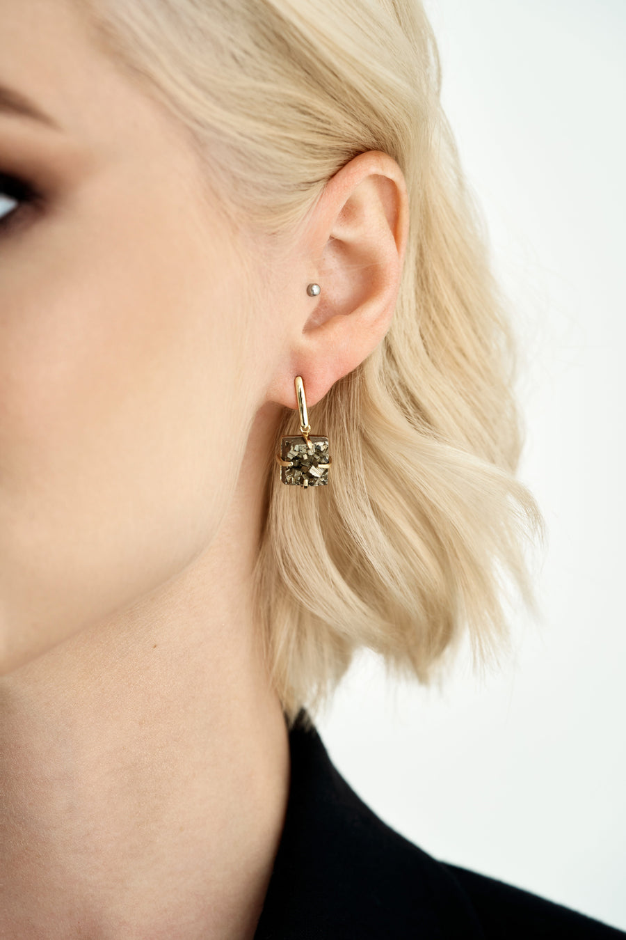 Pyrite square 14K stud earrings