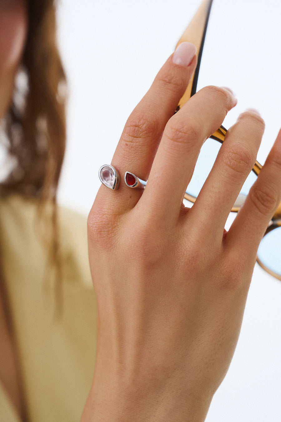 Carnelian + Rose quartz Glow Up adjustable ring
