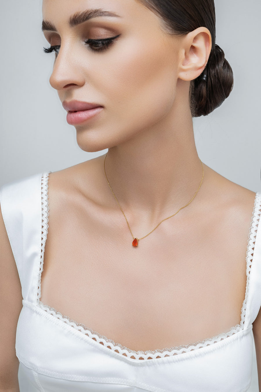 Carnelian teardrop 14K necklace