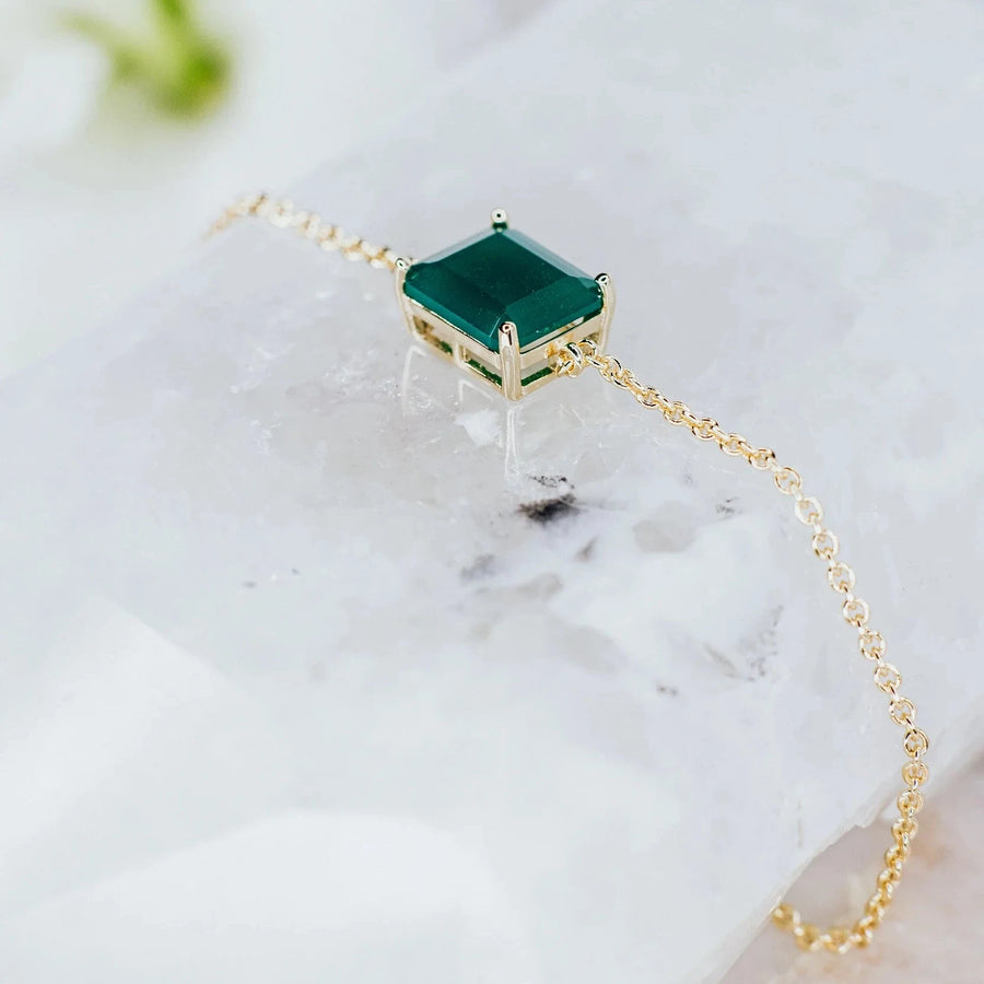 Green onyx 14K plated rectangular bracelet