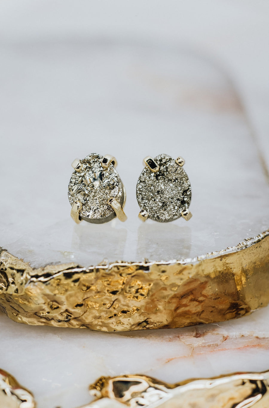 Pyrite teardrop silver stud earrings