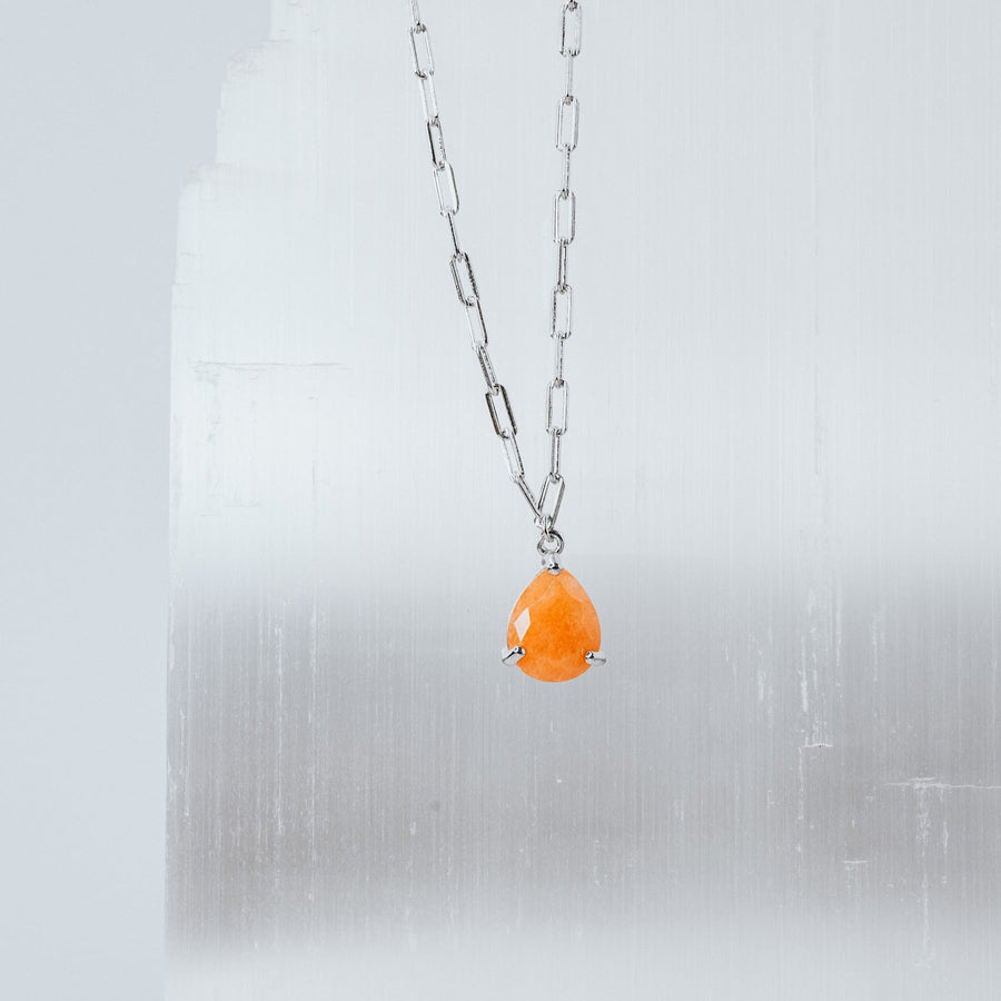 Collier larme argenté en cornaline