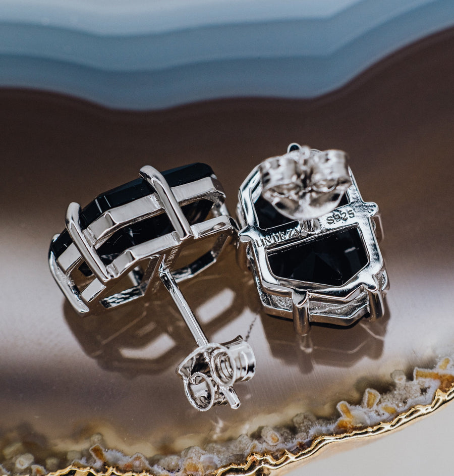 Black onyx pentagon stud earrings