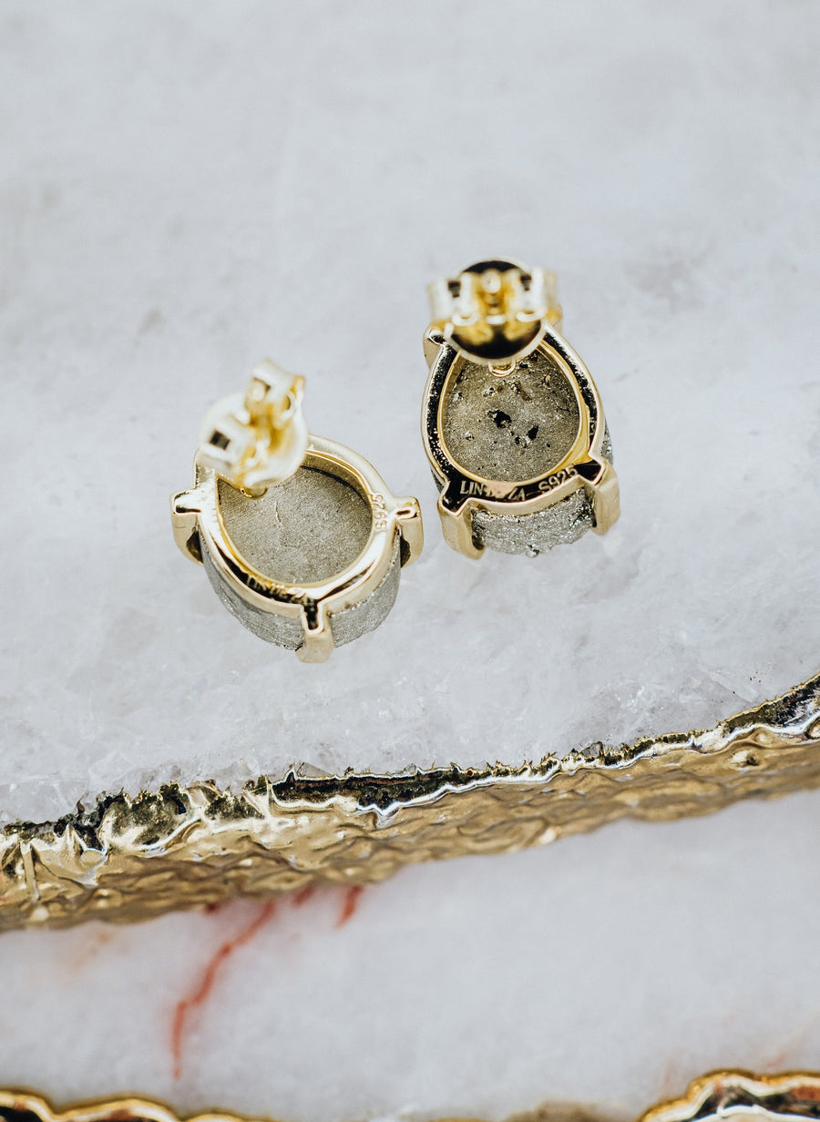 Pyrite teardrop silver stud earrings
