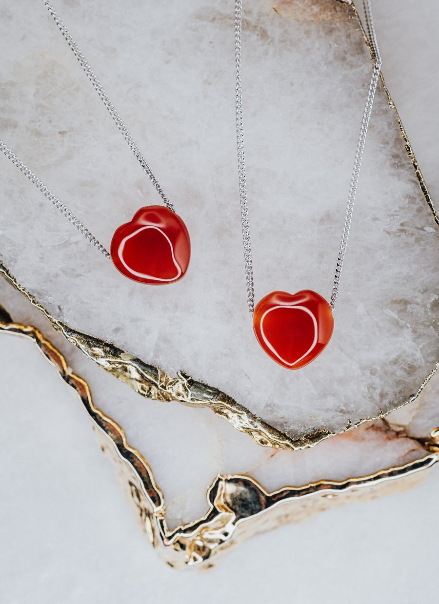 Collier coeur en cornaline et argent