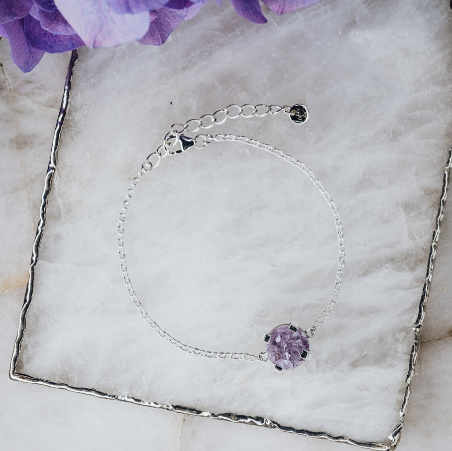 Amethyst druzy silver bracelet