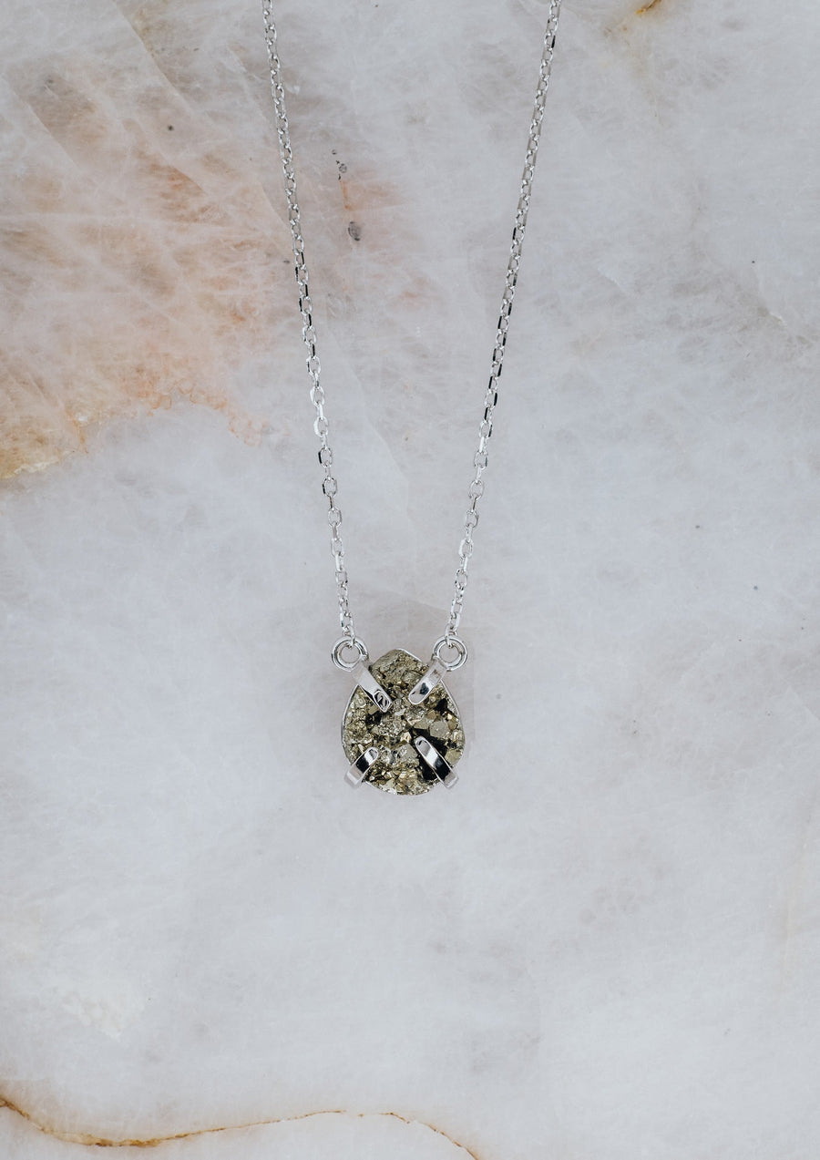 Teardrop pyrite silver necklace
