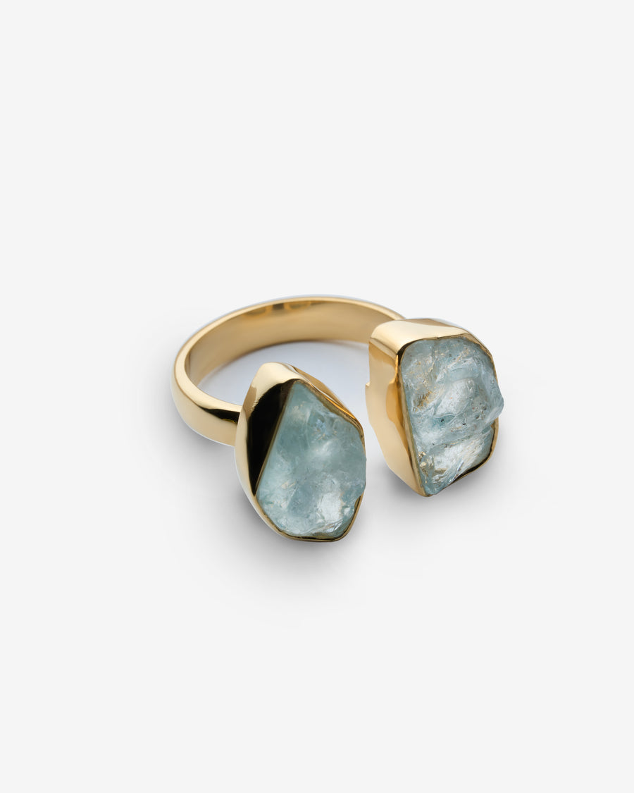 Aquamarine double 18K gold plated ring