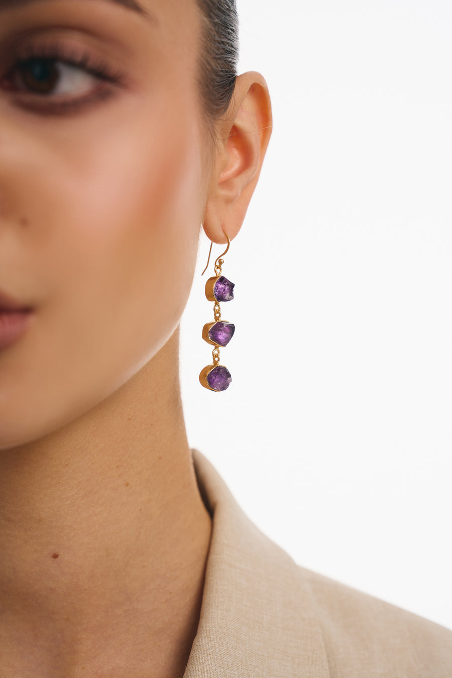 Boucles d'oreilles triples en Améthyste 18K