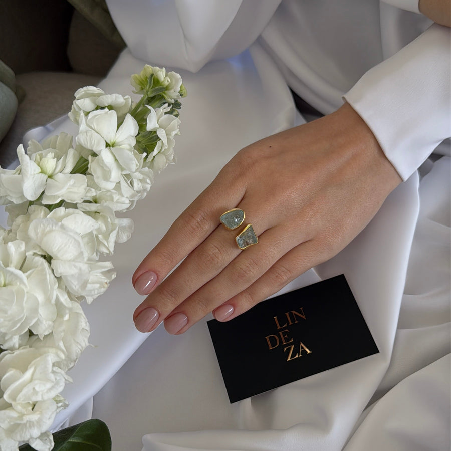 Aquamarine double 18K gold plated ring