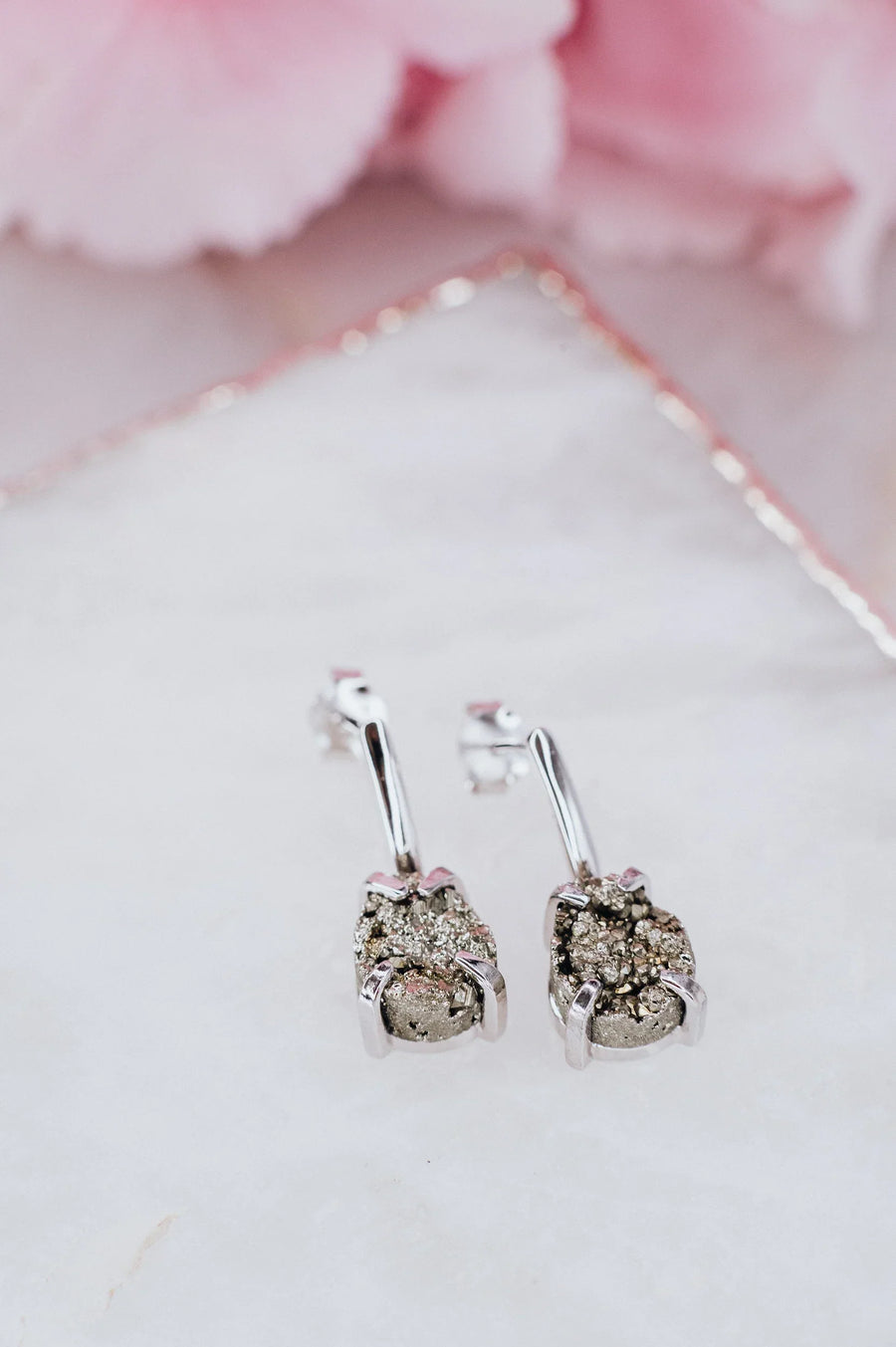 Pyrite teardrop silver earrings
