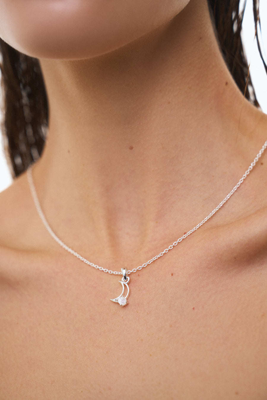 Moonstone moon shaped silver necklace